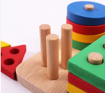 Noi 1 set de învățământ pentru Copii din lemn geometrice forma de puzzle de potrivire set de piloni geometrie potrivite jucarii pentru copii
