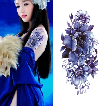 Noi 100buc Tatuaje Temporare Maneca Femei Fata de Frumusetea Corpului Brațul Arta de Flori de Trandafir Negru Tattoo Sticker Glitter Impermeabil Tatuaje