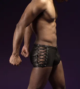 Noi 2018 Barbati din Piele de Brevet Cordon pantaloni Scurți Sexy Negru din PVC Latex boxeri Erotic Ude Lenjerie intima Fetish sex Masculin Costum