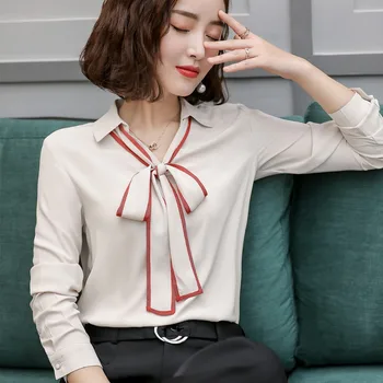 Noi 2019 Femei de Primavara Toamna Toamna de Moda Elegant Full Sleeve Slim Papion Bluza Tricou Femei Topuri S-4XL