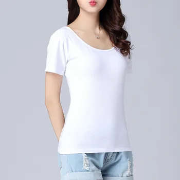 Noi 2019 Vara Tricou Femei alb T-shirt Pentru Femei Maneci Scurte Culoare Solidă Top Tee Ieftine Femei T-shirt Camisetas Mujer