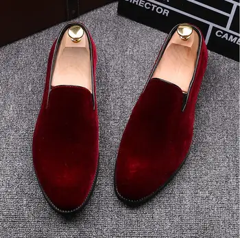 Noi 2020 Catifea Barbati Mocasini Brand de Lux Pantofi Slip on a Subliniat Deget de la picior Petrecere de Nunta Pantofi de Moda Bărbați Mocasini Negru Verde Vin Roșu