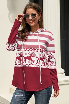Noi 2020 cu Gluga pentru Femei Toamna Europene Crăciun StripeRreindeer de Imprimare de Moda Pulover Tricoul