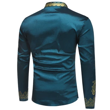 Noi 2021 Moda Africană pentru Bărbați T-shirt Bogat Bazin de Imprimare Topuri Rochie Camasa cu Maneci Lungi pentru Afro-Rochii de Om Haine Casual