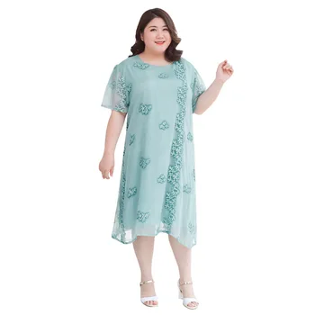 Noi 2021 vara plus dimensiunea rochie lunga pentru femei vrac casual maneca scurta verde floral drept rochie de șifon 3XL 4XL 5XL 6XL