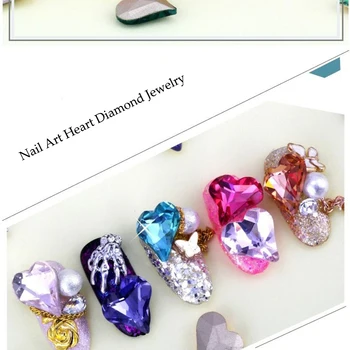 Noi 30 buc unghii de arta inima bijuterii cu diamante 12x13mm a arătat fundul în formă de pietre mari de Piersici Shap Inima de Diamant Unghii Decoratiuni