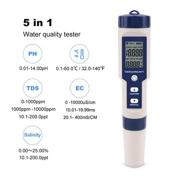 Noi 5 in 1 TDS/CE/PH/Salinitate/termometru Digital de Calitate a Apei Monitor Tester pentru Piscine, Apă Potabilă, Acvarii Fără Bac