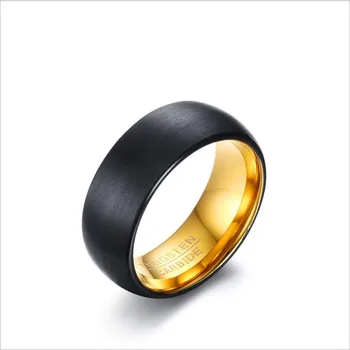 Noi 8MM tungsten din oțel periat inel negru + aur la modă pentru bărbați bijuterii inel