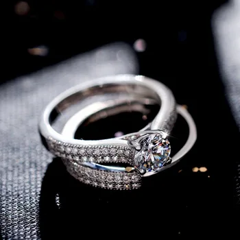 Noi Argint 925 Inel Doi În Unu AAAAA Zircon Ring Inel de Nunta Pentru Femeie Înaltă Bijuterii Cadou