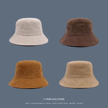 Noi Catifea Găleată Pălărie Femei Panama Calda De Toamna Si Iarna Solide În Aer Liber Margine Largă Bob De Pescuit Capace Plate Unisex Barbati Pescar Pălării