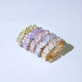 Noi Colorate Bagheta CZ Eternitate Trendy Logodna Nunta Stiva de Inele pentru Femei Neregulate Cupru Încrustat Zircon Ring Bijuterii