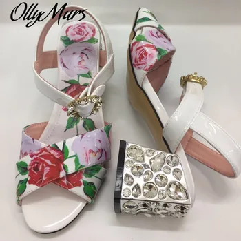 Noi Colorate Stras Toc Sandale Sandale De Vară De Moda Rose Floare De Imprimare Designer De Pantofi Femei