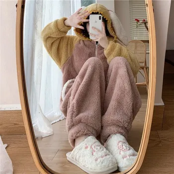 Noi De Iarna Adult Onesies Femei Drăguț Desen Animat Femei Pijama Fleece Hanorac Cu Urechi Mari Vrac Plus Dimensiune Salopeta Pijama Kigurumi