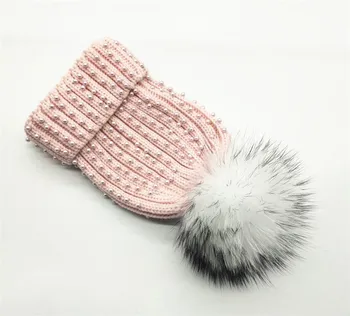 Noi de iarna cu margele Perla Tricotate capac beanie pentru Femei casual real vulpe blană de raton pom pom chelioși capac pălărie Pălărie Gorros