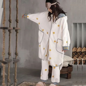 Noi De Iarna Pentru Femeie Pijamale Set Cu Gluga Pijamale Flanel Cald Mâneci Lungi Dulce 2020 Homewear Costum 2 Piese/Seturi De Îmbrăcăminte De Noapte