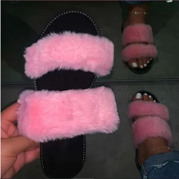 Noi de Iarna Pluș, Papuci de casă 2020 Moda Blană de culoare Roz Slide-uri pentru Pantofi Femei Designer Slide Pufos cu Blană Papuci de Leopard Sandale din PVC