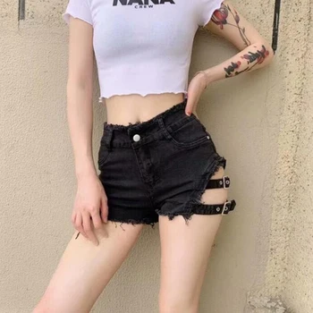 Noi De Vară 2020 Punk Sexy Femei Pantaloni Scurti Din Denim De Sex Feminin Gol Afară Primăvară Slab Rock Gotic Mijlocul Talie Blugi Pantaloni Scurți