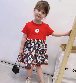 Noi de Vară de înaltă calitate de moda pentru copii haine de fata din bumbac cu maneci Scurte cusaturi stil de brand scrisoare rochii fete cu flori 2-8 ani
