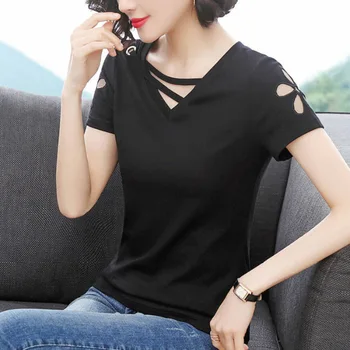 Noi de Vânzare Fierbinte de Vara Tricou Femei din Bumbac de Înaltă Calitate tricou V-neck Tricou Casual Top Teuri Doamnelor