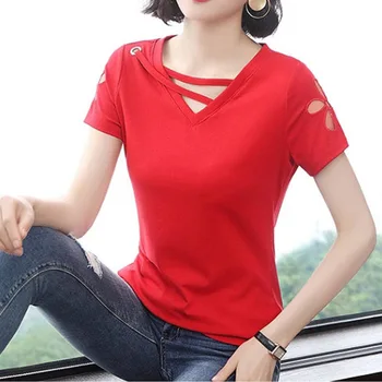 Noi de Vânzare Fierbinte de Vara Tricou Femei din Bumbac de Înaltă Calitate tricou V-neck Tricou Casual Top Teuri Doamnelor