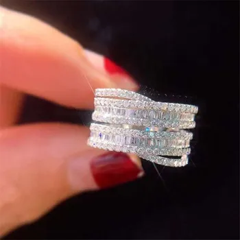 NOI Dimensiuni de 6-10 Lux Bijuterii Argint 925 Complet Prințesă Tăiat Alb Topaz CZ Diamant Cruce Inel Eternity pentru Femei Inel de Nunta