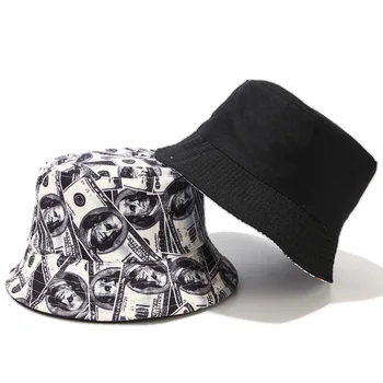 Noi Dolar Imprimare Bob Chapeau Streetwear Bărbați Găleată Pălării Două Reacții Reversibile Pescar Pălăria În Aer Liber Gorros Pescador Hip Hop Capac
