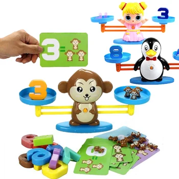 NOI Montessori Math Meci Jucarie Maimuta Vaca Scară de Echilibrare Preșcolar Numărul Echilibru de Jucării pentru Copii de Învățare de Învățământ Tabla de Joc Cadou