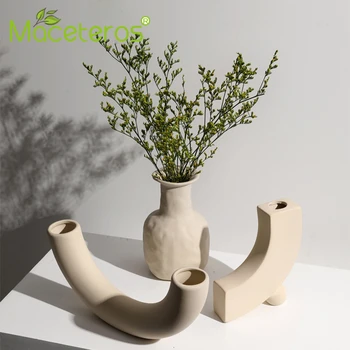 Noi Nordic Simplu De Creație Ceramică Aranjament De Flori Vaza Arta De Flori Uscate De Flori De Planta Verde, Ghiveci De Grădinărit Acasă Decorare