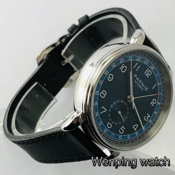 Noi Parnis 42mm caz de argint cadran albastru GMT arabe marca data fereastră curea din piele mens top de agrement automat mechanical ceas