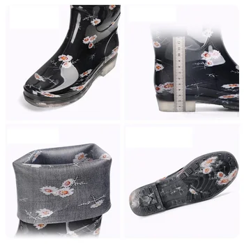 Noi Ploaie Pantofi Femei Imprimate Cizme de Ploaie Ridicat Tub Anti-alunecare rezistent la Uzura de Apă de Jos Cizme Înalte de Cauciuc rezistent la apa Pantofi