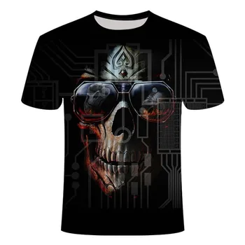 Noi Schelet de T-Shirt Om Craniu Tricou Punk Rock Gun Tricou Tricou 3D Imprimate T-Shirt Retro Gothic Vara Barbati Top