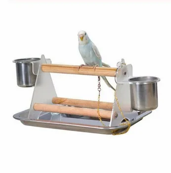 Noi Solidă Papagal de Companie Pasăre Biban de Sus de Masă Stand Metal Lemn 2 Cani Juca Rase 35*13*14 cm
