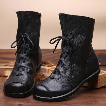Noi toamna și iarna din piele anti-derapare pentru femei cizme stil popular retro cald cald cizme cizme plate mama cizme scurte de dimensiuni mari 35-42