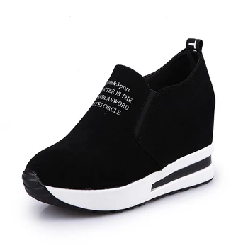 Noi Turma Creșterea Pantofi Cu Tocuri Înalte Doamna Casual Negru Femei Adidași De Agrement Platforma Pantofi Slip-On Respirabil Înălțime Adidași