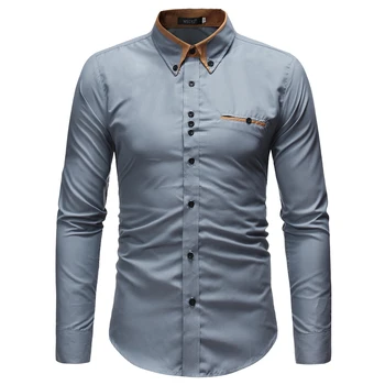Noi valul men ' s cămașă simplă cauzalitate stil culoare solidă camasi cu maneca lunga bluza de tineret vitalitate valul de îmbrăcăminte de sex masculin
