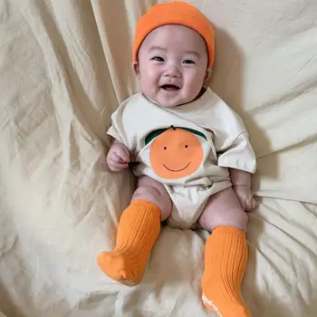Noi Vara Copii Băieți Fete Din Bumbac Body-Coreean Japonia Portocaliu De Imprimare Nou-Născut Copilul Băieți Fete Maneca Scurta Salopeta