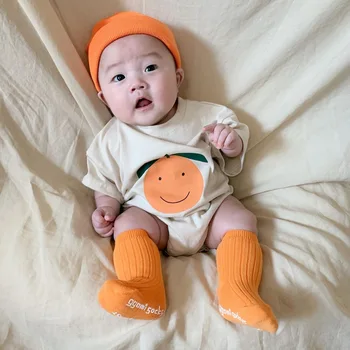 Noi Vara Copii Băieți Fete Din Bumbac Body-Coreean Japonia Portocaliu De Imprimare Nou-Născut Copilul Băieți Fete Maneca Scurta Salopeta