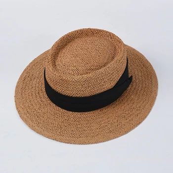 Noi vara pălărie de soare doamnelor moda fată pălărie de paie cu panglică arc plaja palarie casual iarba flat top pălărie panama os femei vizor capac