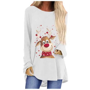Noile Tricouri Femei Crăciun Imprima O-gât Vrac Maneca Lunga T-shirt Top Grafic Teuri Топ Cald Pulover de Haine de Crăciun