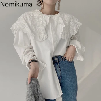 Nomikuma coreean Embroideried Peter Pan Guler Bluza Tricou de Cauzalitate Puff Maneca Lunga Femei Top 2021 Primăvară Nouă de Cauzalitate Blusas 6E318
