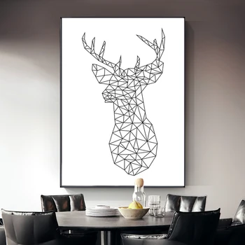 Nordic Abstract Alb-Negru Geometrie Cerb Inima de Perete de Arta Canvas Tablou Poster Decorativ Imagine pentru Camera de zi Decor Acasă