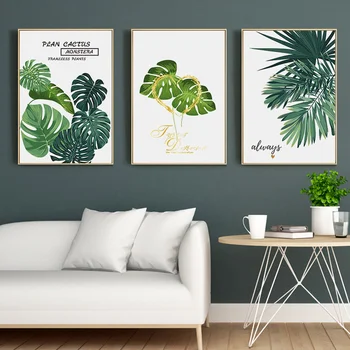 Nordic Acuarelă Planta Monstera Verde Cu Imprimeu Frunze De Perete De Arta Canvas Tablou Poster Tablouri Moderne Pentru Living Decor Acasă