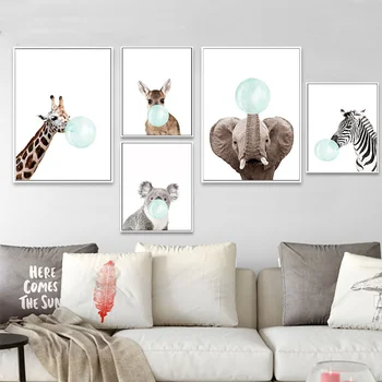 Nordic Arta De Perete De Desene Animate Minunat De Animale Vii Zebra Girafe Panza Poster Pepinieră De Imprimare Imagine Pictură Pentru Copii Decor Dormitor