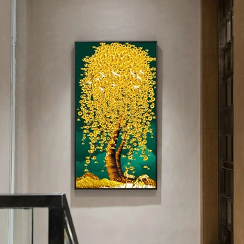 Nordic Artă Abstractă de Aur Copac Bani Panza Pictura Arta de Perete Imaginile pentru Camera de zi Decor Acasă (Fara Rama)