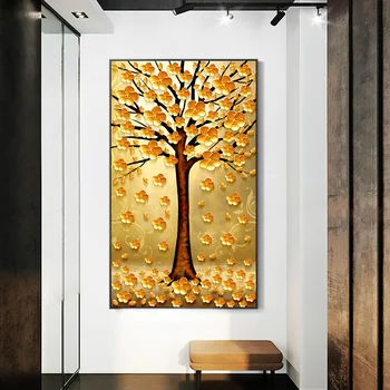 Nordic Artă Abstractă de Aur Copac Bani Panza Pictura Arta de Perete Imaginile pentru Camera de zi Decor Acasă (Fara Rama)