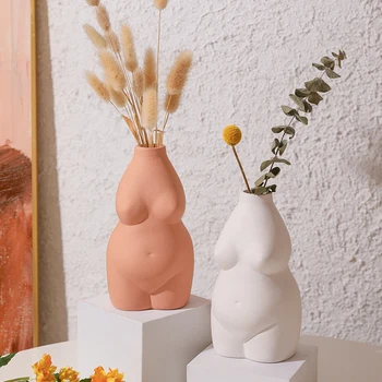 Nordic Artă Ceramică Corpul Vaza Desktop Ornamente Nud Abstract Ghiveci De Flori Uscate Aranjament De Plante De Ghiveci Decor Acasă