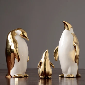 Nordic ceramice de Aur pinguin figurine-o familie de trei Animale in miniatura meserii Creative ornamente Decor Acasă Accesorii