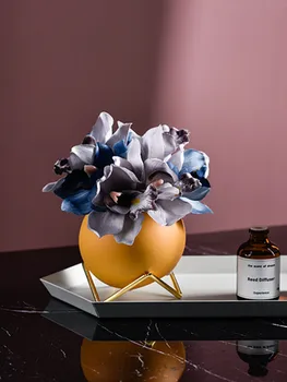 Nordic Ceramice, Fier De Artă Vase Rotunde Galben Portocaliu Albastru Închis Masă Ghiveci Cu Flori Office Home Decor Accesorii
