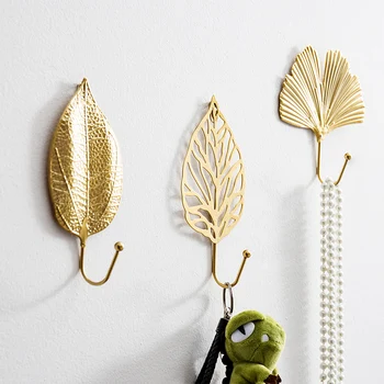 Nordic Cârlig Cârlig Geantă Creative Golden Leaf Forma Cuier De Perete Strat Suport Chei Nu Punch Acasă Agățat De Perete Decor