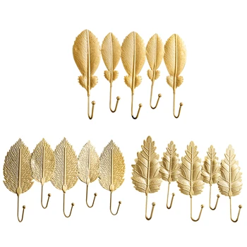 Nordic Cârlig Cârlig Geantă Creative Golden Leaf Forma Cuier De Perete Strat Suport Chei Nu Punch Acasă Agățat De Perete Decor